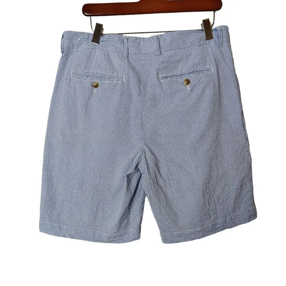 Alan Flusser Men's Sz 34 Blue Gingham Flat Front Shorts Golf Spring Easter